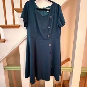 Yellow Star brand Blue A-Line Midi Dress V-Neck Casual